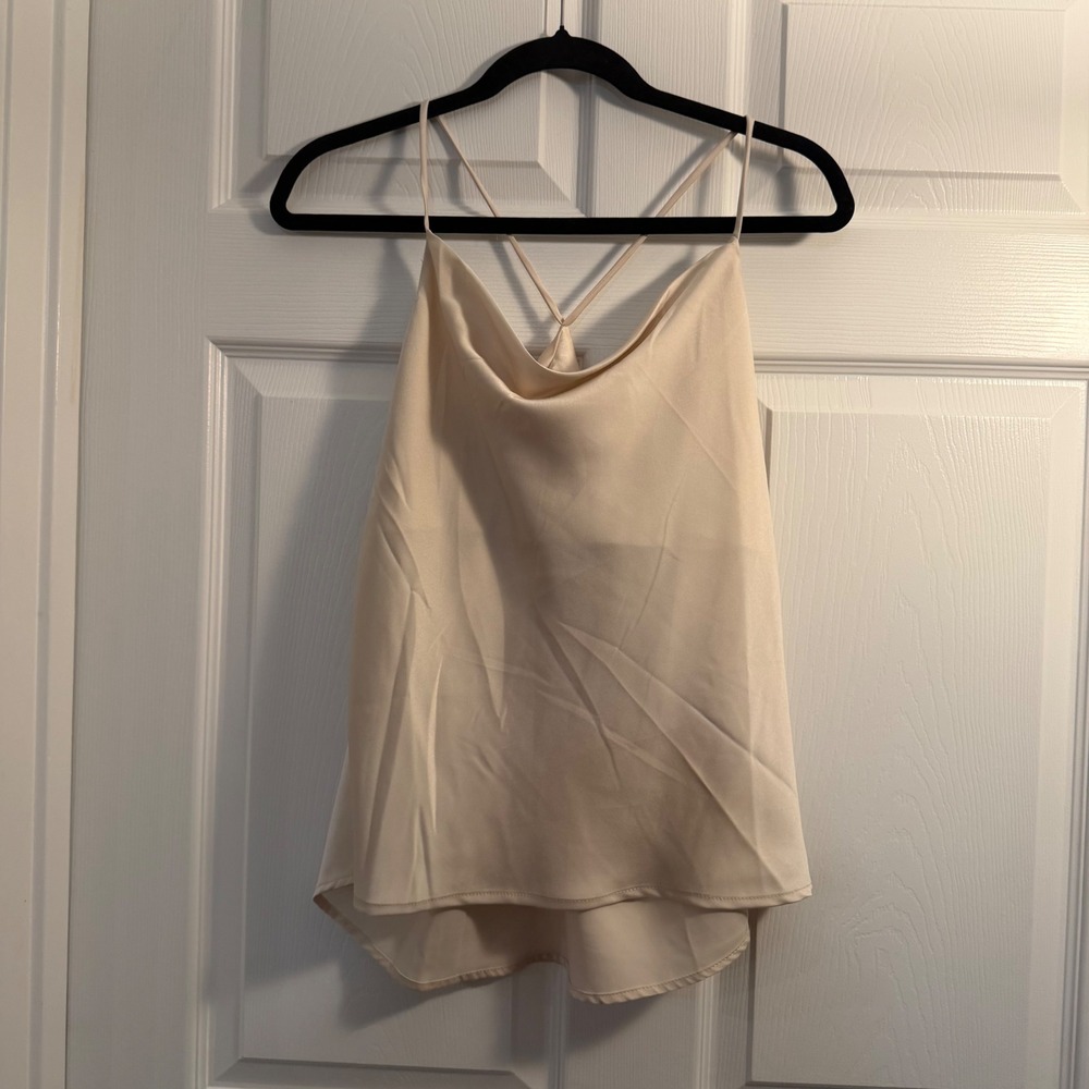Umgee Satin Camisole Champagne Large Cowl Neck Minimalist Date Night